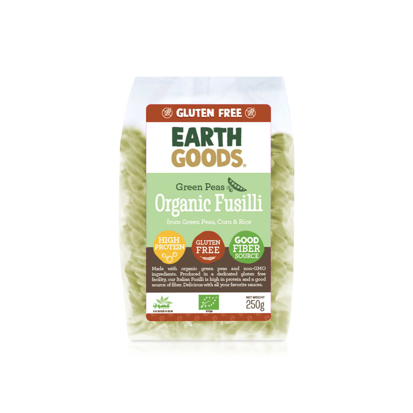 Earth Goods Organic Green Peas Fusilli Pasta 250g