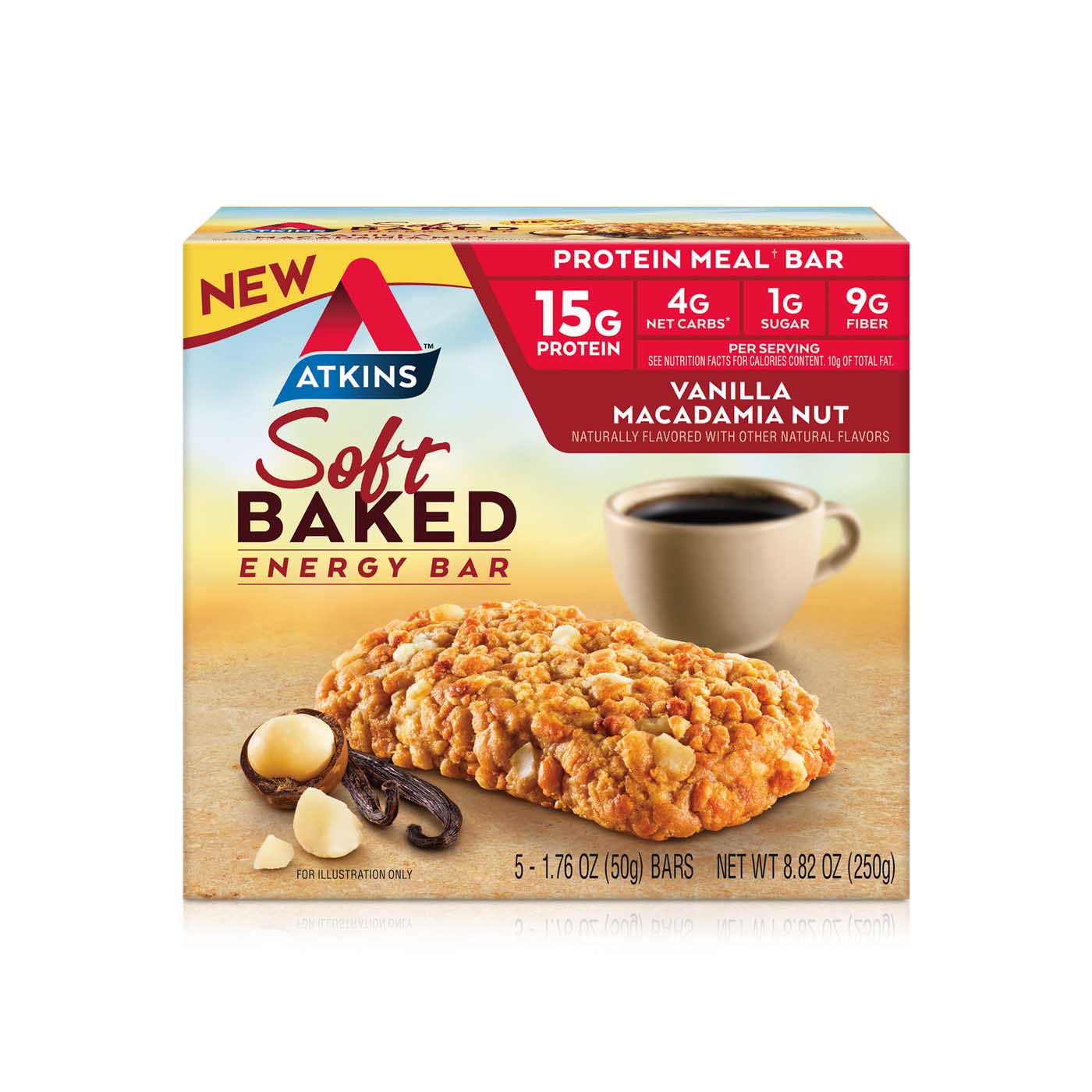 Atkins Soft Baked Energy Bar Vanilla Macadamia Nut X 5 250g