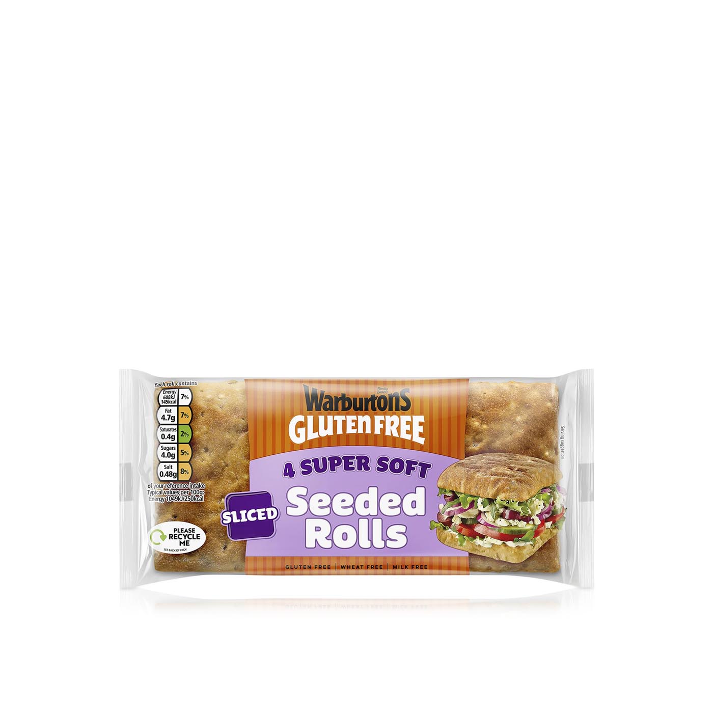 Warburtons Gluten-Free Super Soft Seeded Rolls x 4 232g