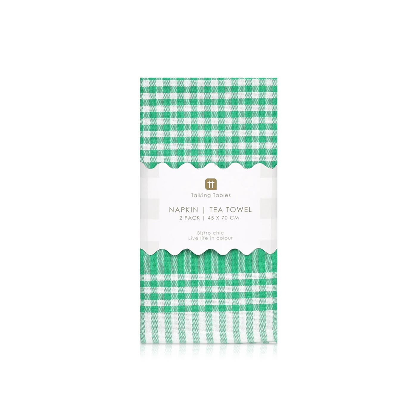 Talking Tables Green Gingham Fabric Tea Towel Napkins x 2