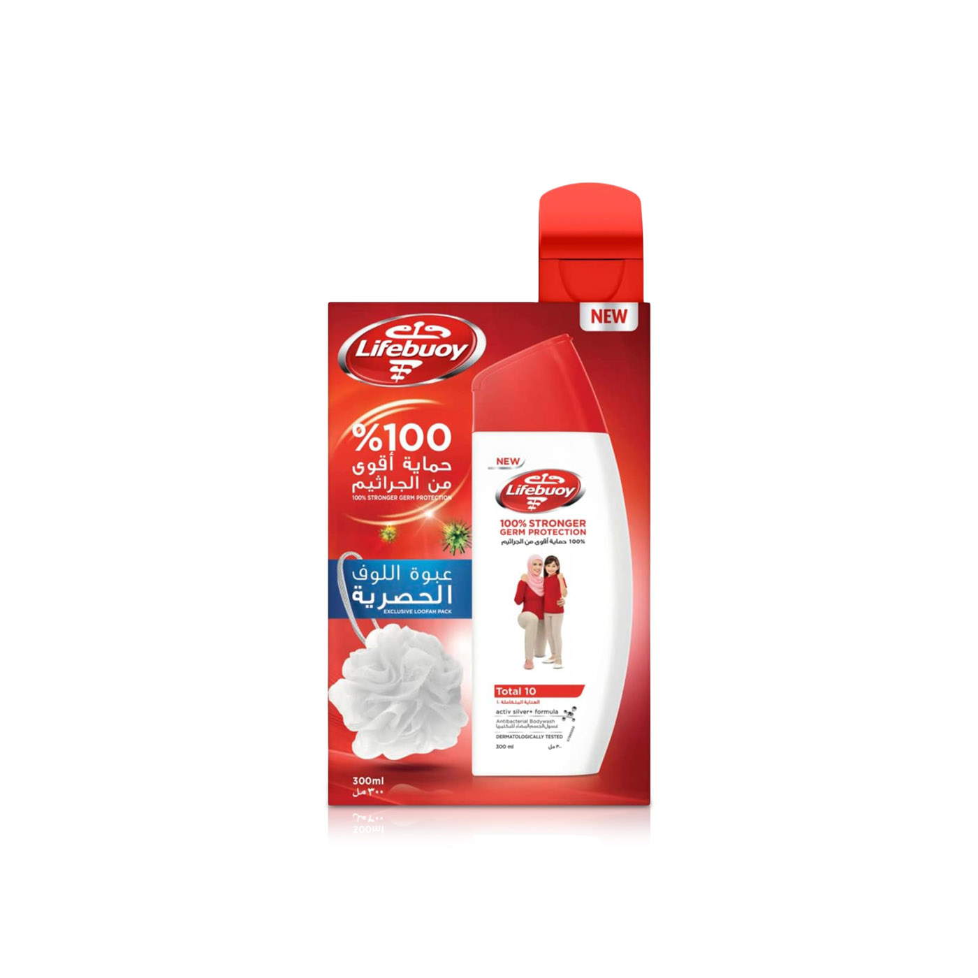 Lifebuoy Total 10 Anti-Bacterial Body Wash Care Kit with Loofah 300ml