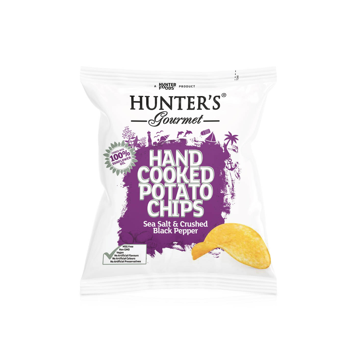 Hunter's Gourmet Sea Salt And Crushed Black Pepper Hand Cooked Potato Chips 40g