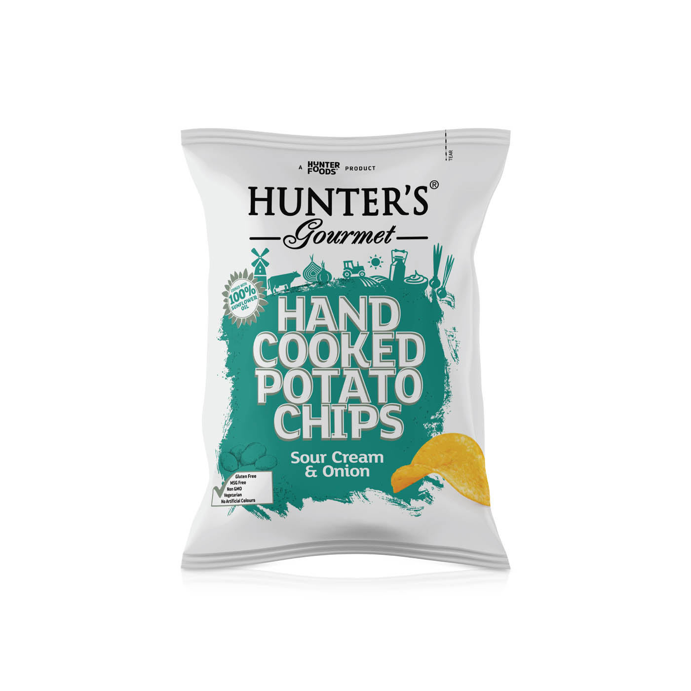 Hunter's Gourmet Sour Cream & Onion Hand Cooked Potato Chips 125g