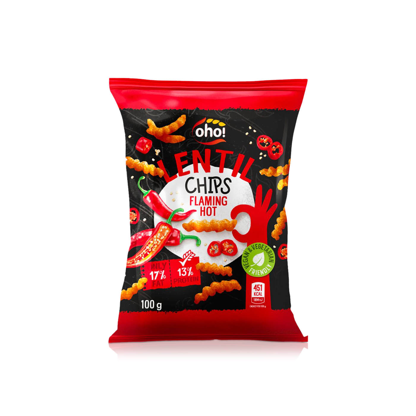 Oho Flaming Hot Lentil Chips 100g