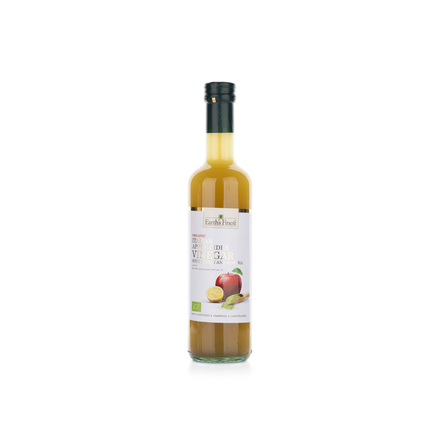 Earth's Finest Organic Apple Cider Vinegar with Matcha and Lemon 500ml