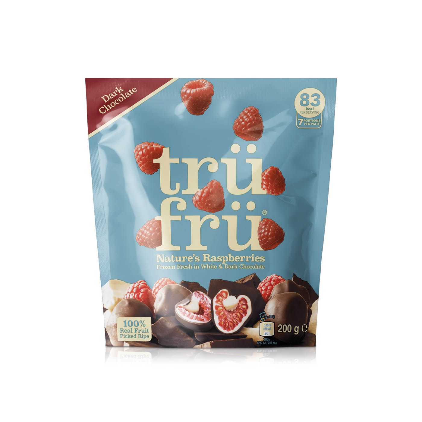 TruFru Raspberries White & Dark Chocolate 200g