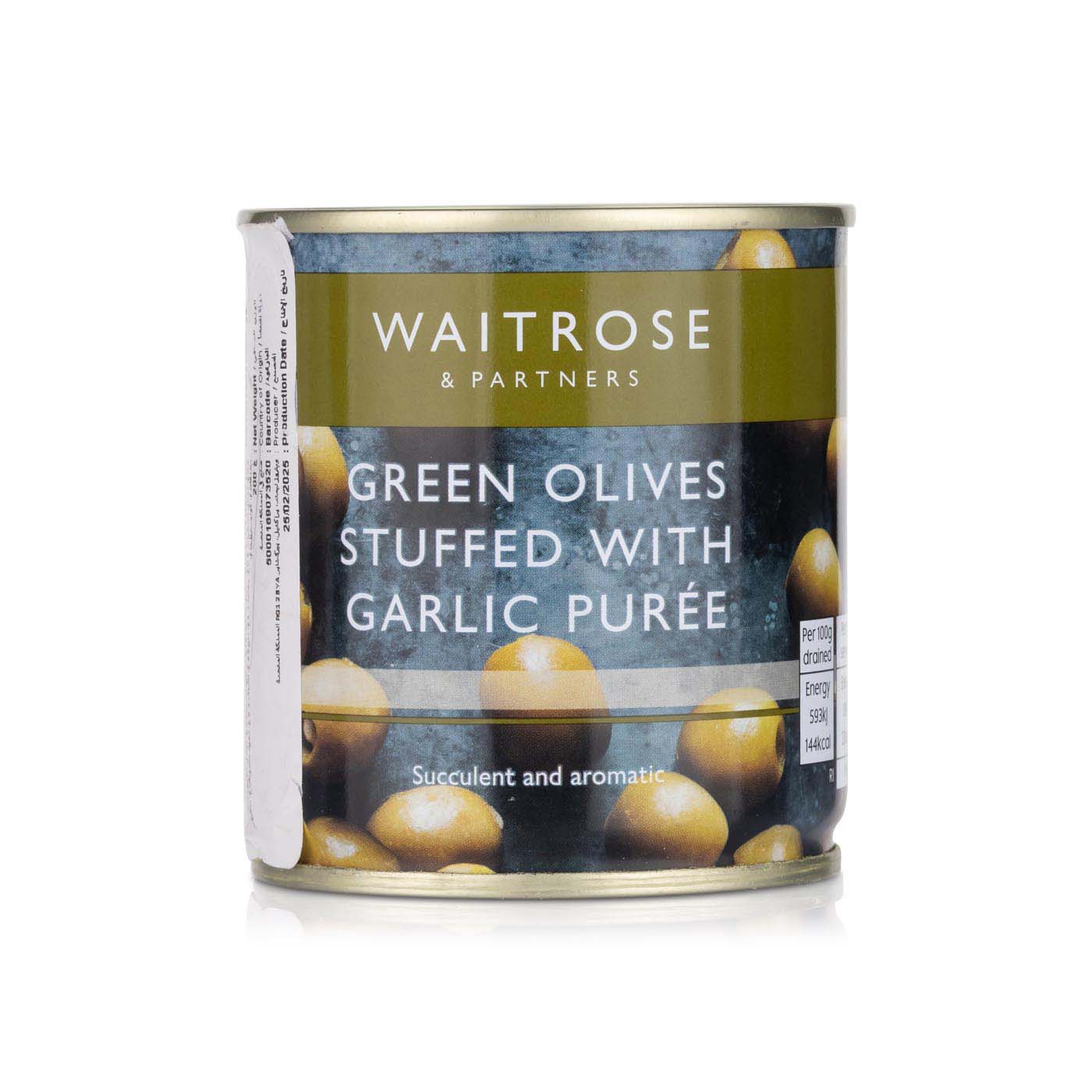 Waitrose Green Olives Stuffed  with Garlic Puree 200g