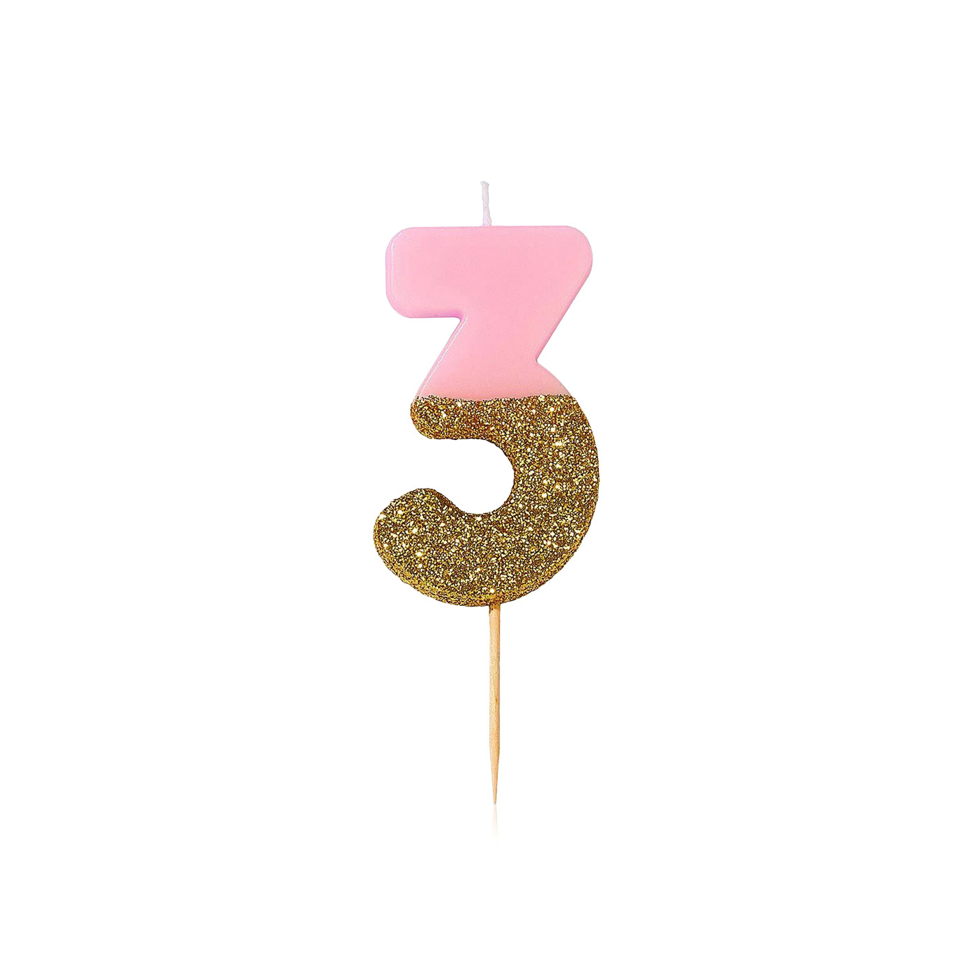 Talking Tables Pink Glitter Birthday Candle Number 3