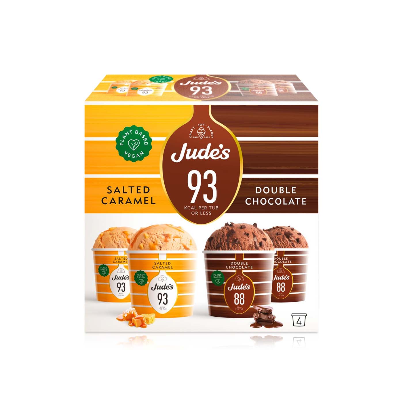 Jude's Plant Based Vegan Salted Caramel and Double Chocolate Ice Cream 85ml x 4