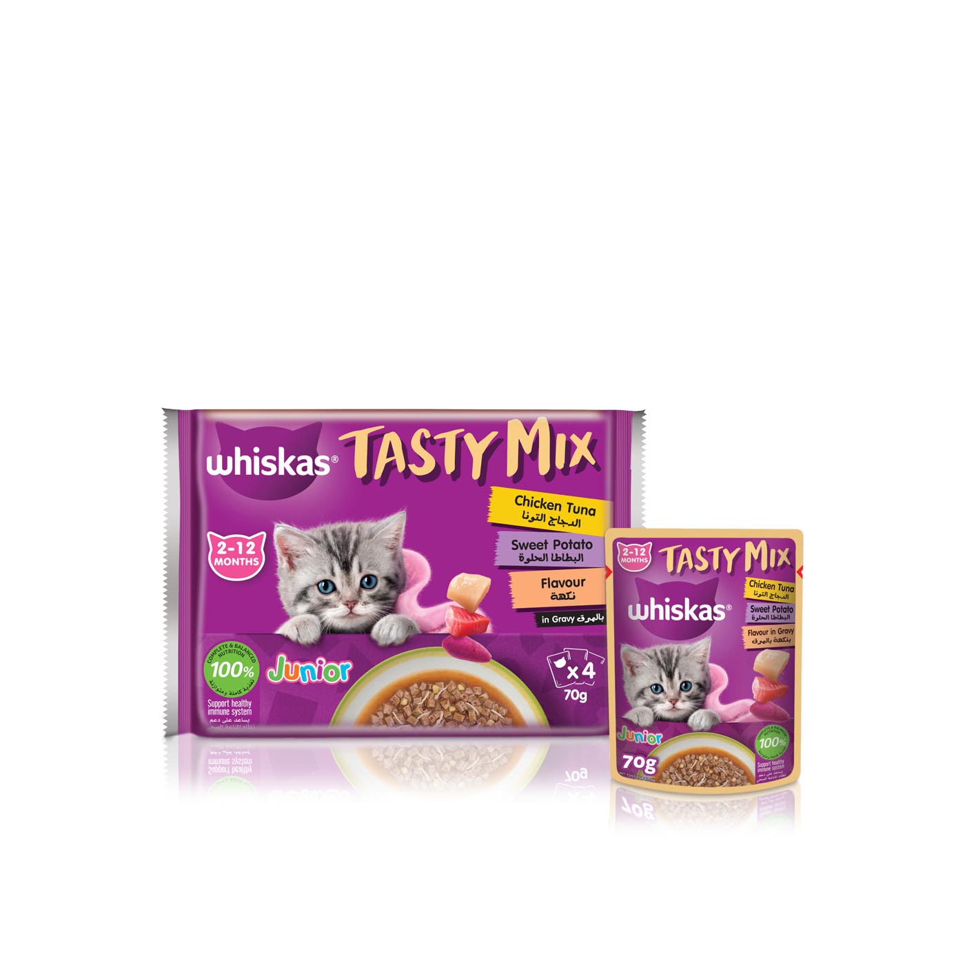Whiskas Tasty Mix Junior Wet Kitten Food Chicken Tuna and Sweet Potato 70g 4 Pack