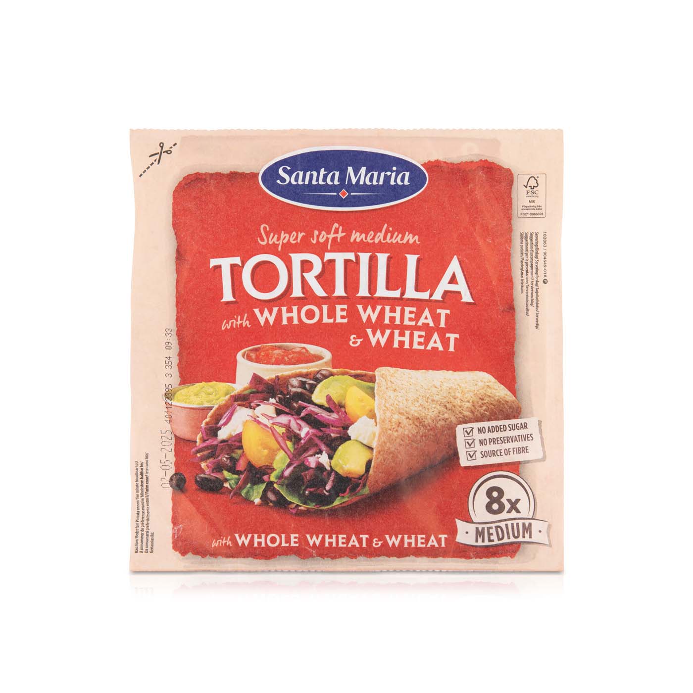 Santa Maria Whole Wheat Super Soft Medium Tortillas x8 320g