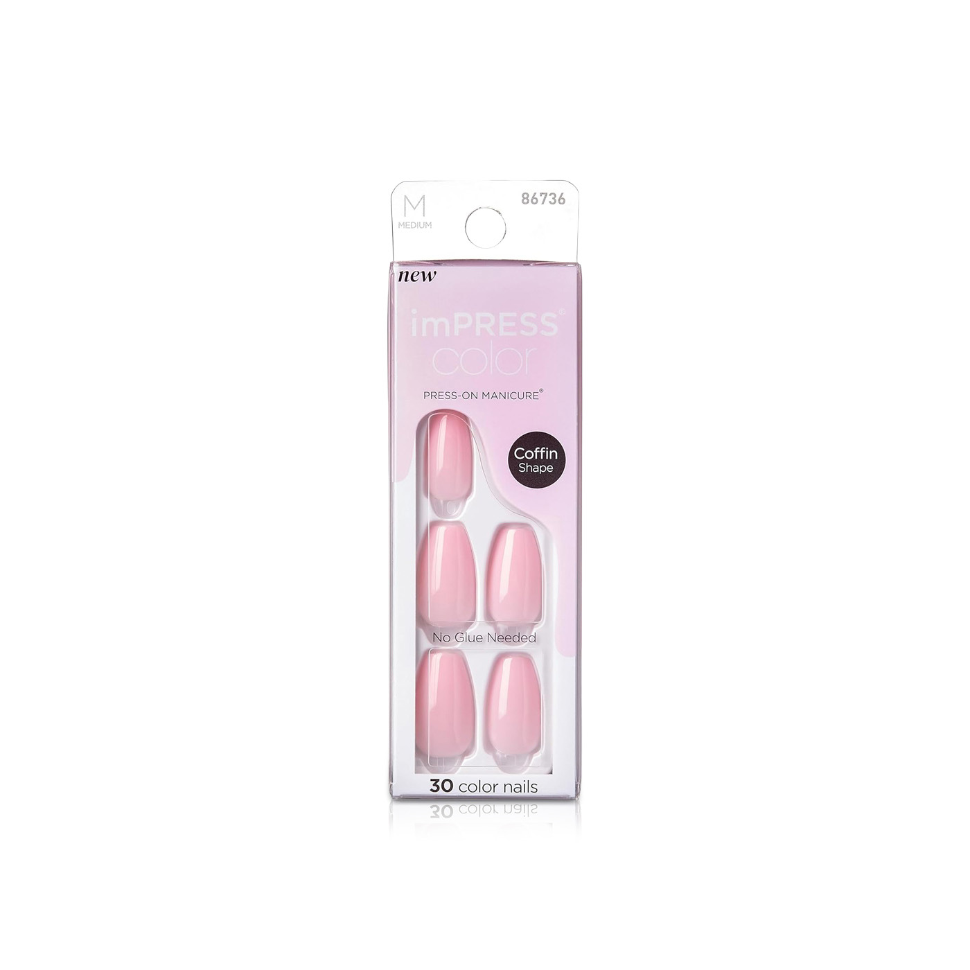 Kiss Impress Color Press-on Nails Coffin Shape Pink x 30 Imc503c