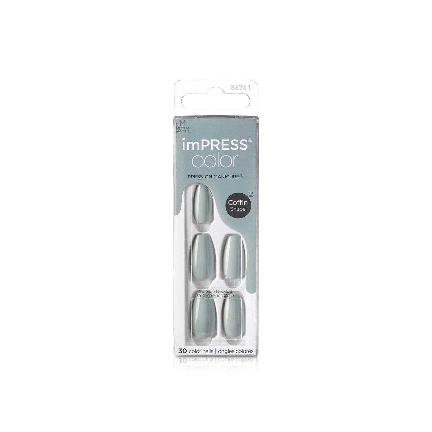 Kiss Impress Color Press-on Nails Coffin Shape Grey x 30 Imc508c