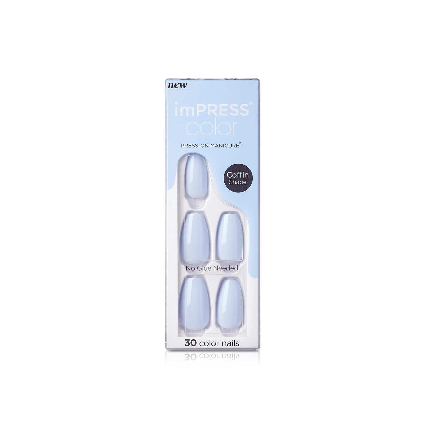 Kiss Impress Color Press-on Nails Coffin Shape Light Blue x 30 Imc509c