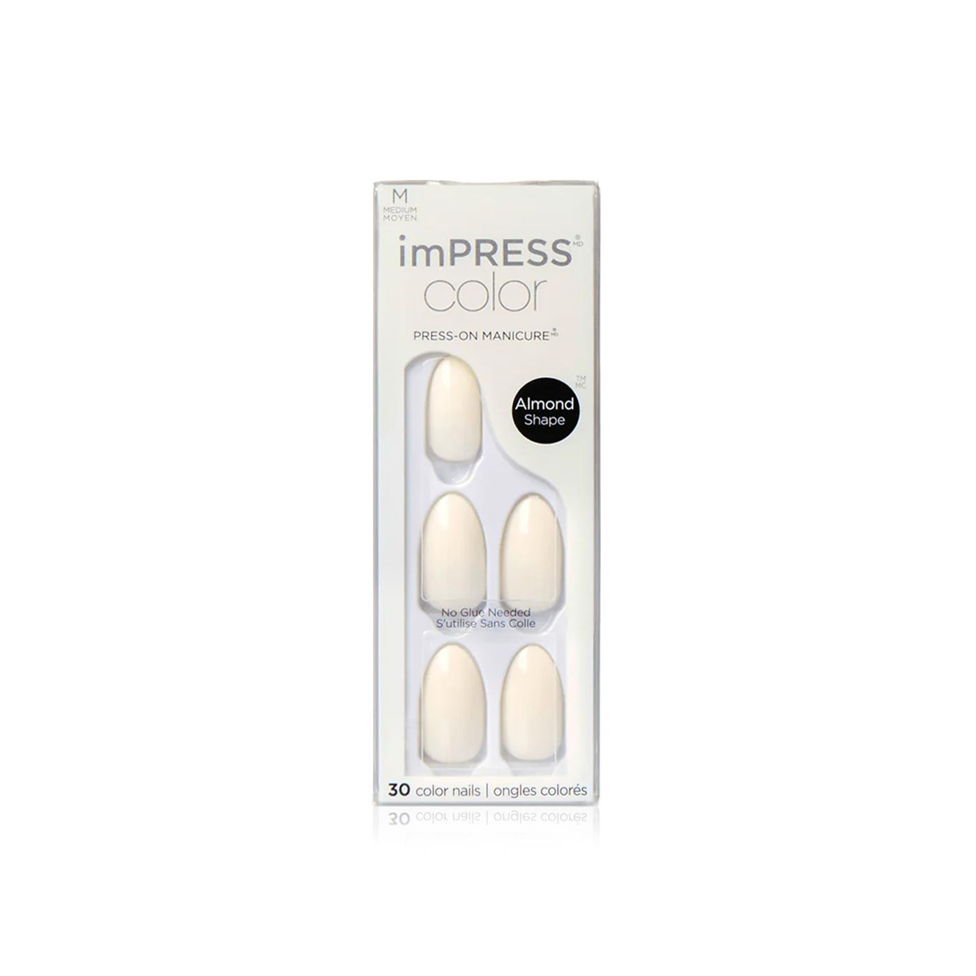 Kiss Impress Color White Press on Almond Shape 30 Medium Nails