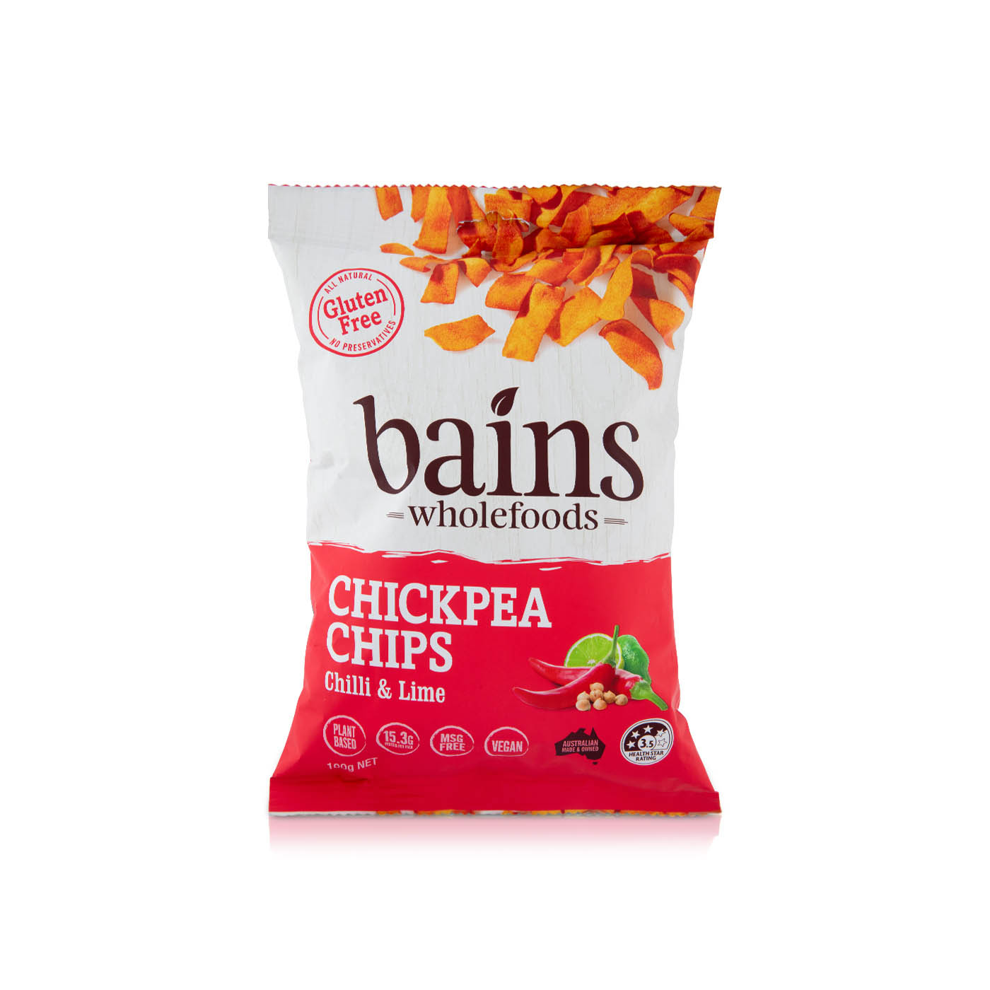 Bains Wholefoods Chickpea Chips Chilli and Lime 100g
