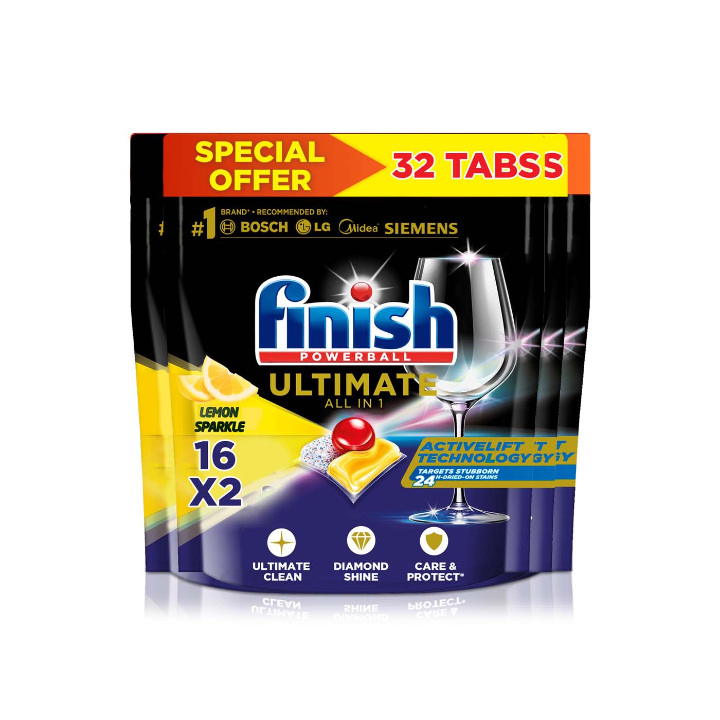 Finish Powerball Ultimate All in One Dishwasher Tablets Lemon Sparkle 16 x 2