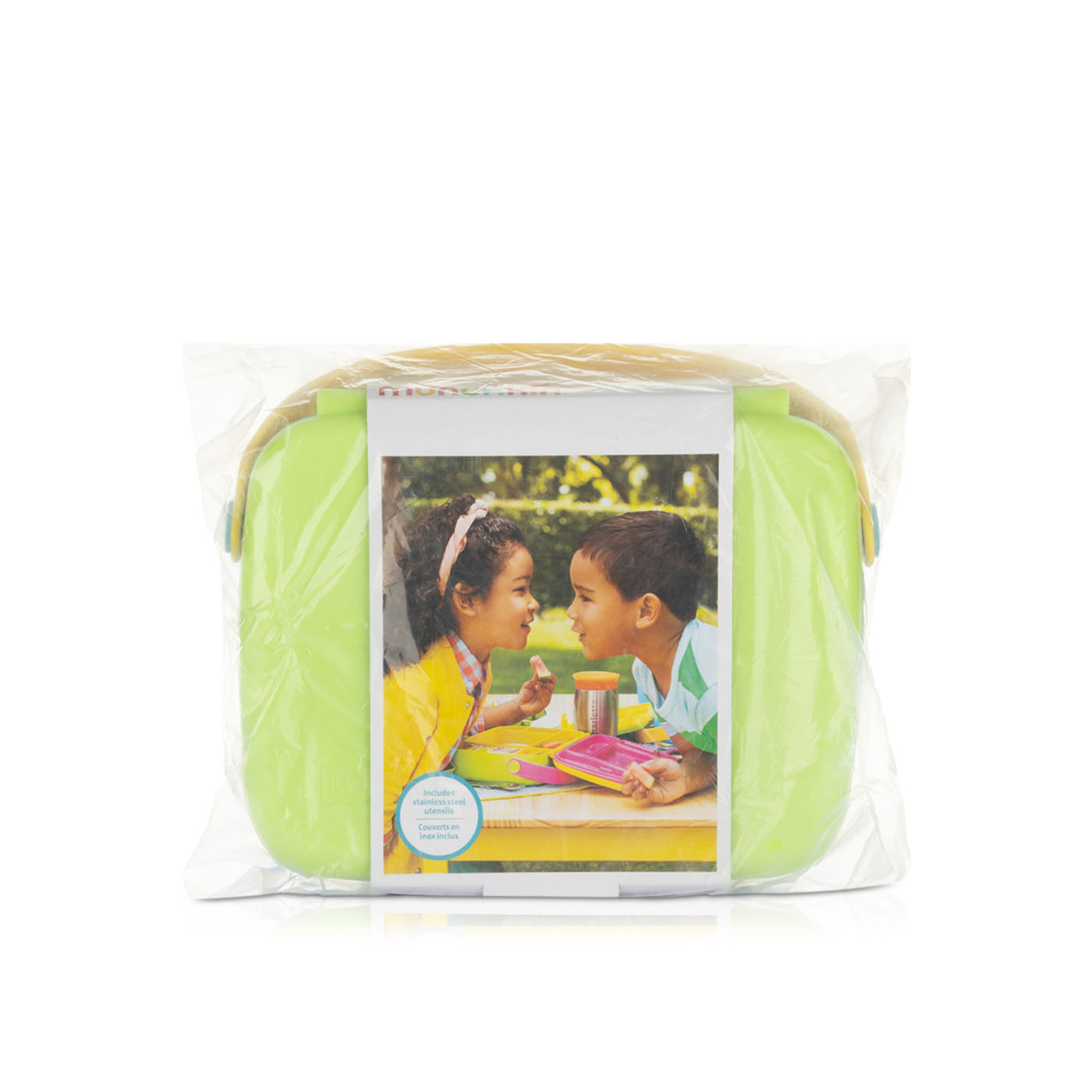 Munchkin Kid's Lunch Bento Box with Stainless Steel Utensils Green