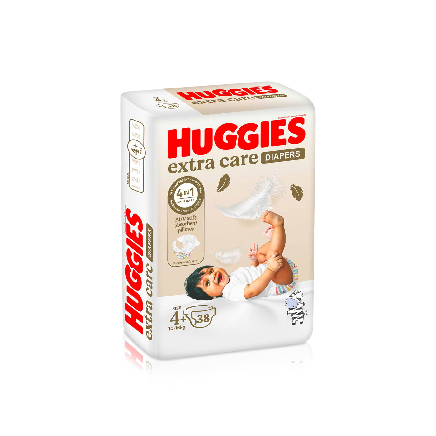 Huggies Extra Care, Size 4+, 10 -16 Kg, Value Pack, 38 Diapers