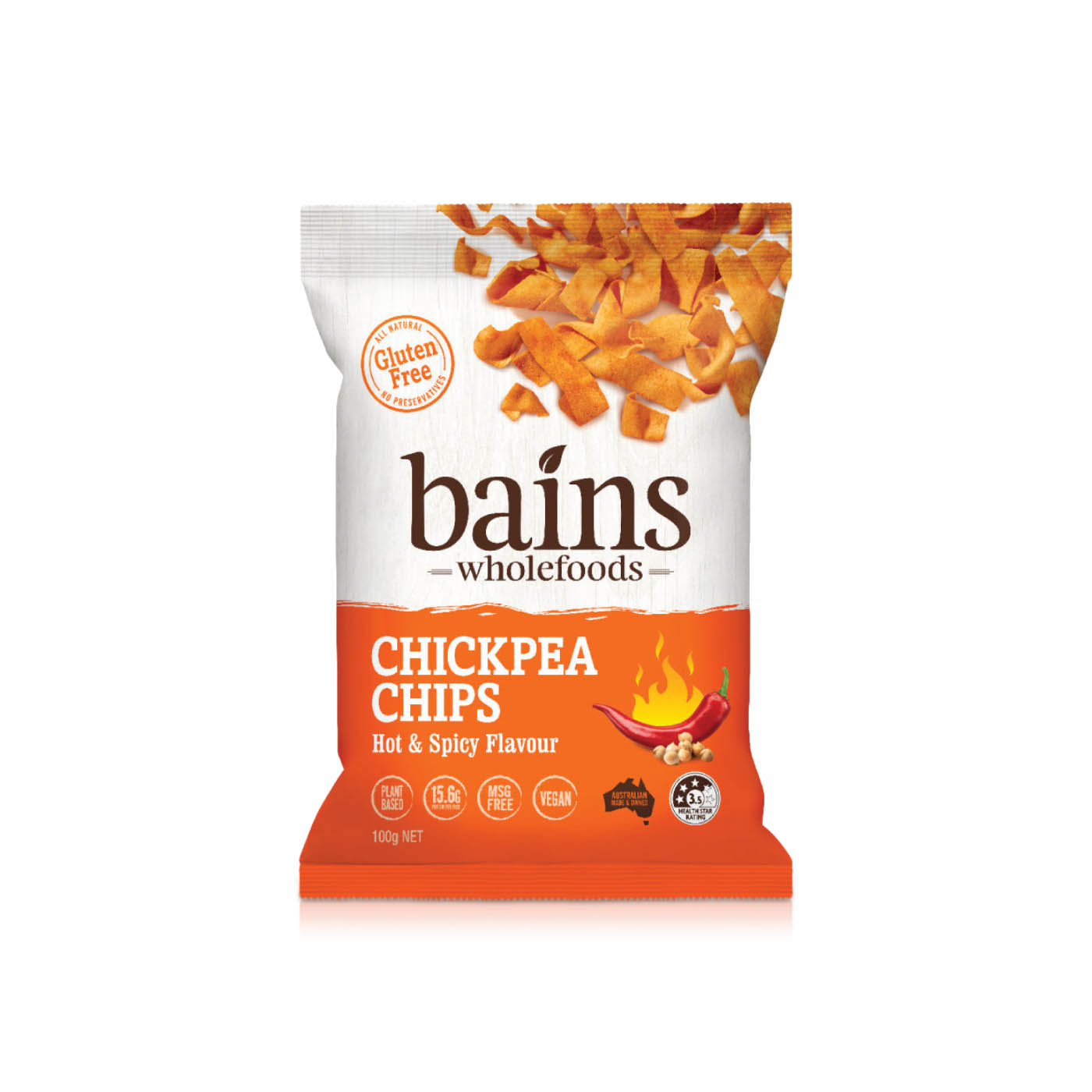 Bains Wholefoods Chickpea Chips Hot & Spicy 100g