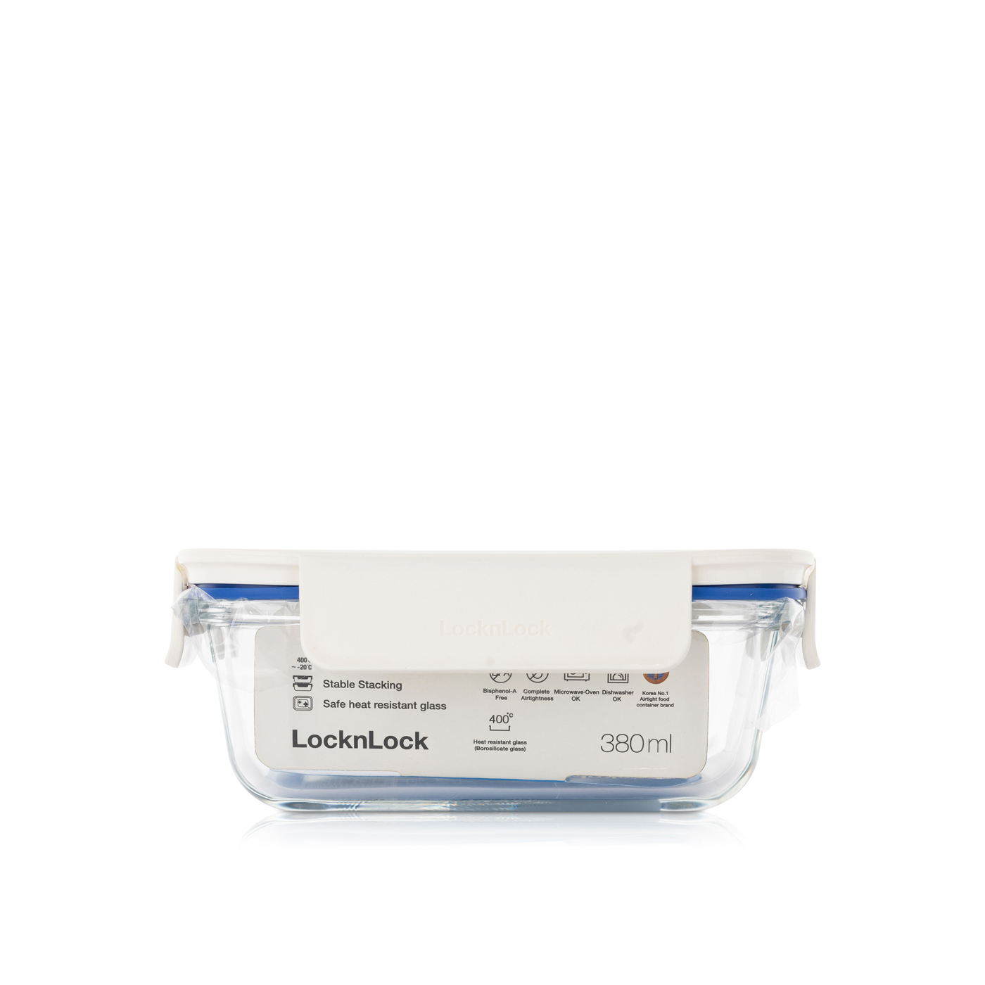 Lock & Lock Glass Clear Rectangle White 380ml