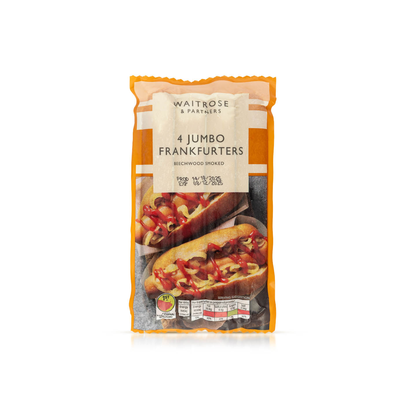 Waitrose 4 Jumbo Pork Frankfurters 360g