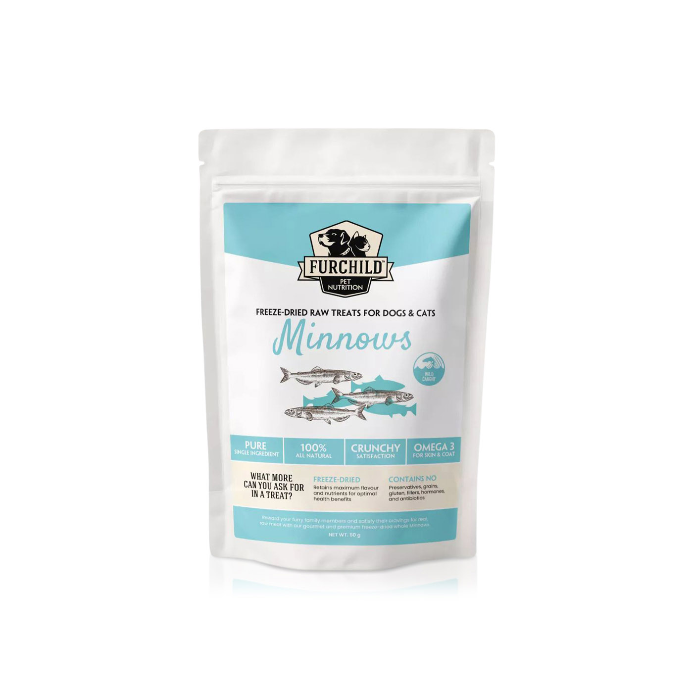 Furchild Wild Caught Minnows Treats for Dogs & Cats 50g