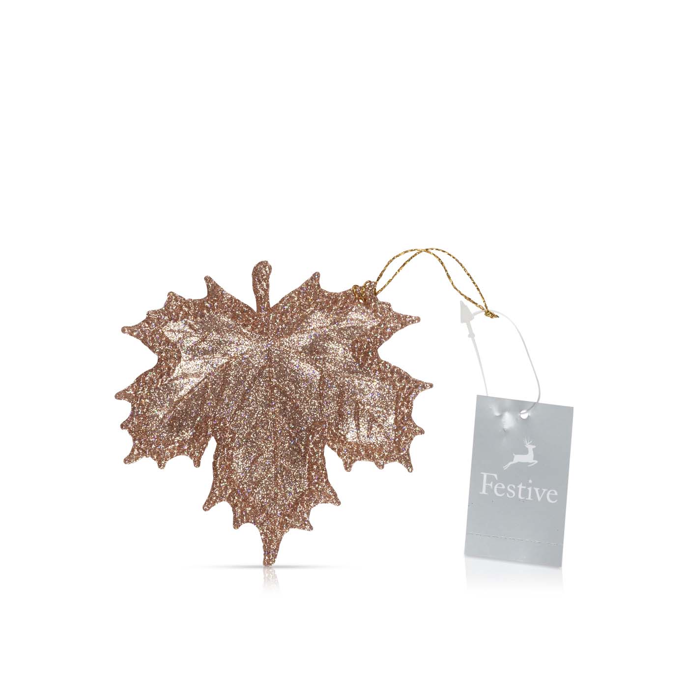 Festive Hanging Glitter Copper Maple Leaf 11cm