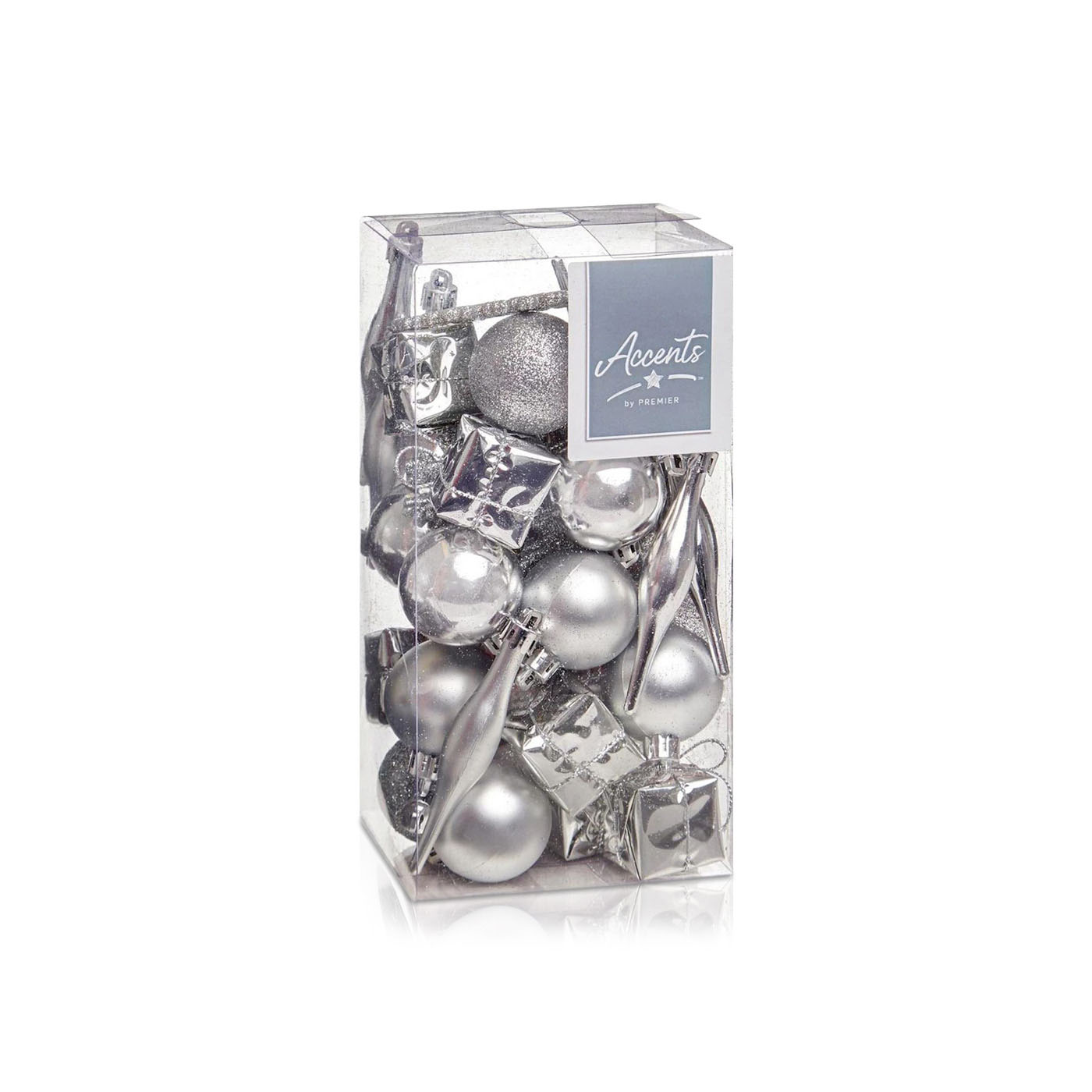 Premier Silver Hanging Decoration Assorted 37 Pack