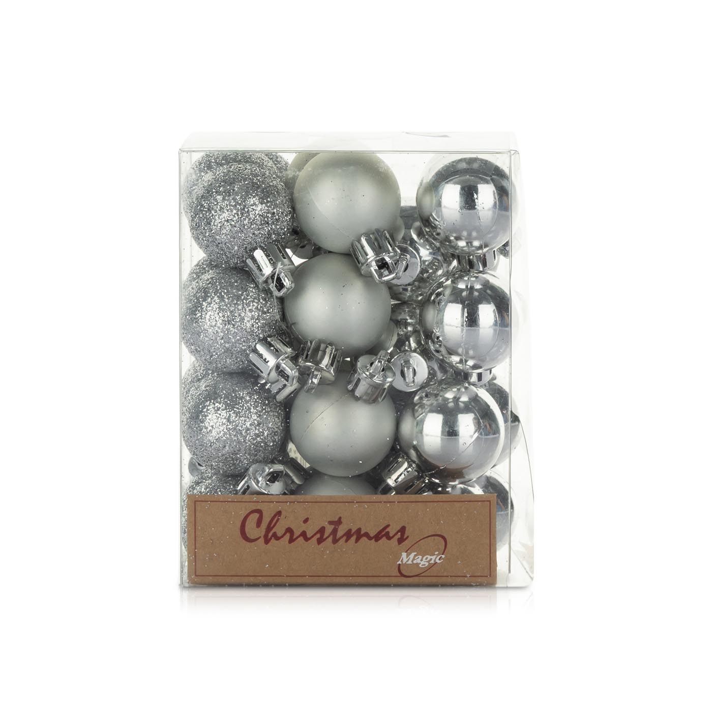Christmas Magic Balls Shiny Matt Glitter Silver 3cm x 36