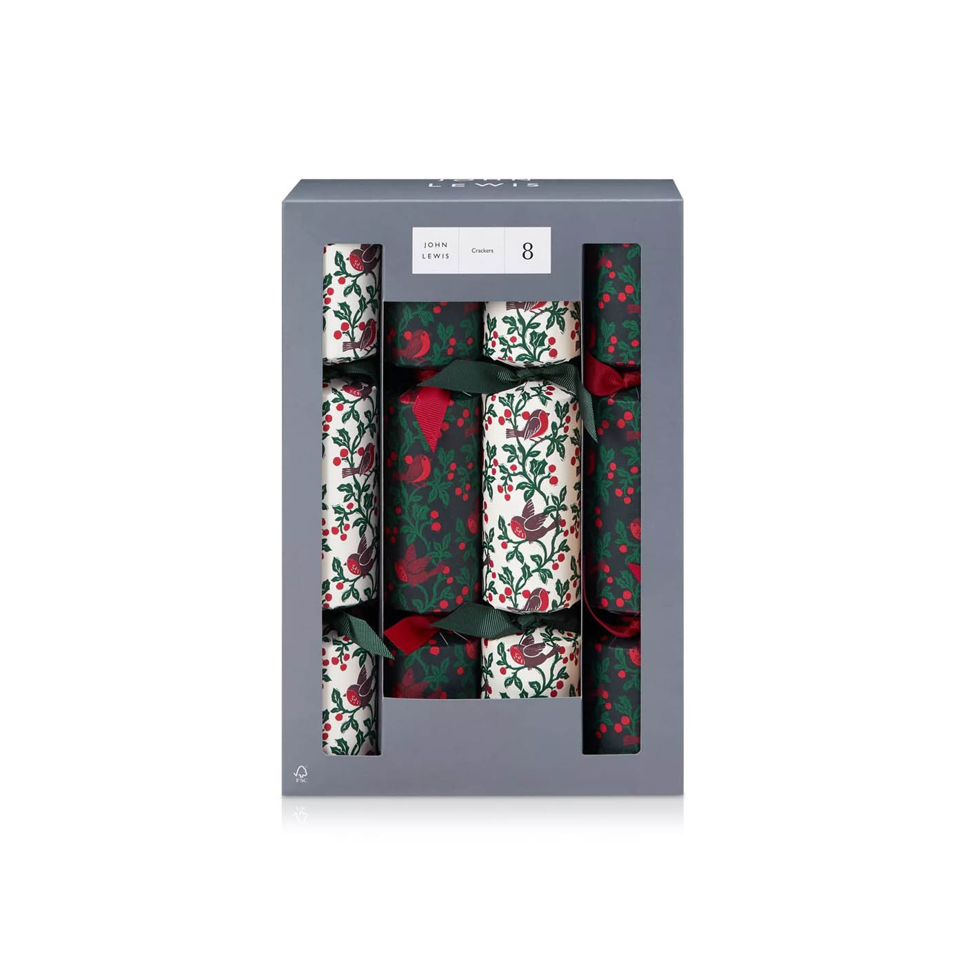 John Lewis Holly & Robin Christmas Crackers x 8