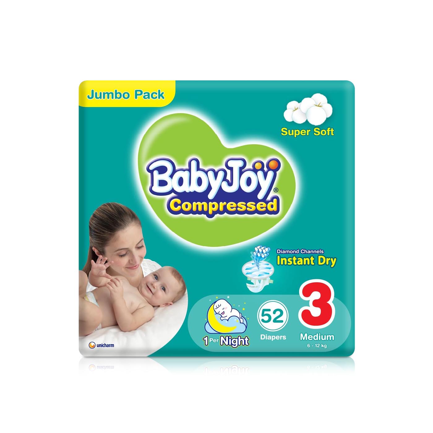 BabyJoy Compressed Diamond Pad Diapers Medium 6-12kg x 52