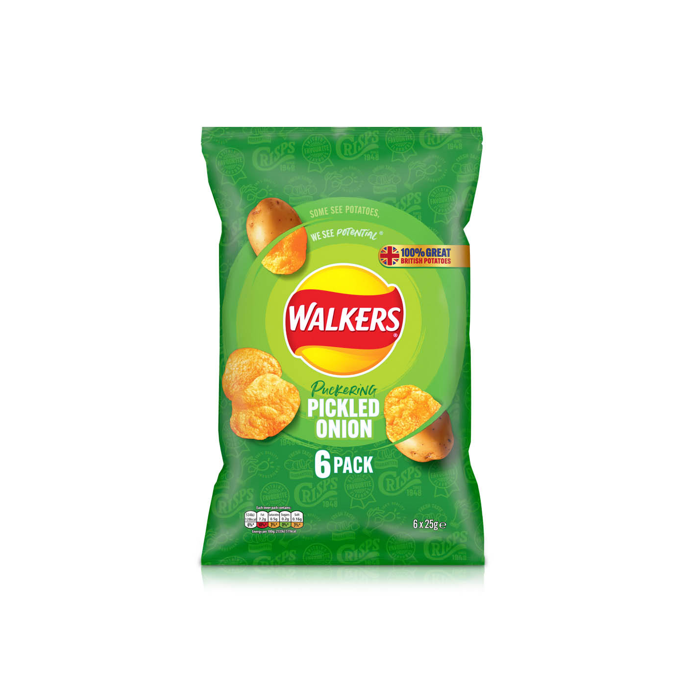 Walkers Pickled Onion Crisps 6 x 25g