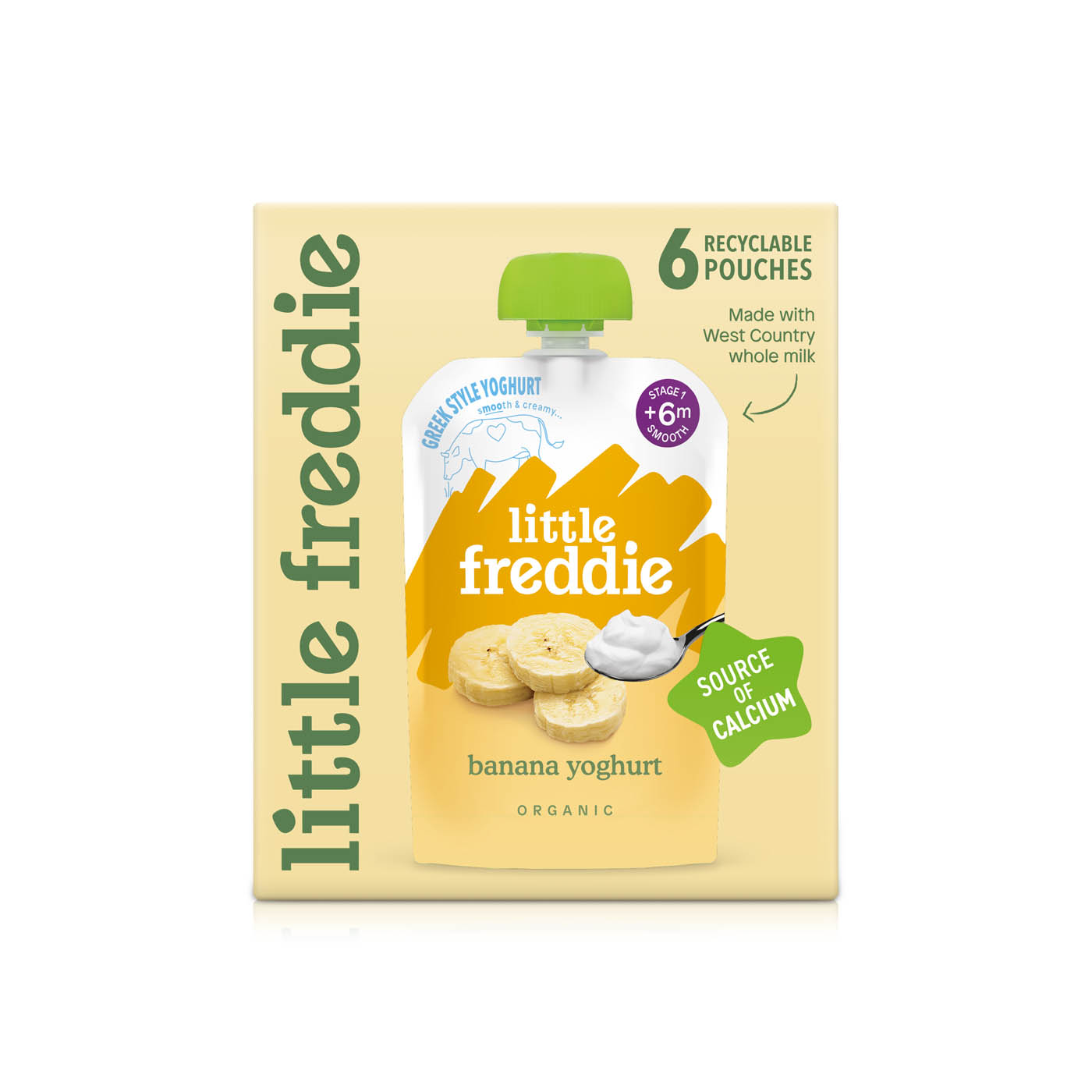 Little Freddie Organic Banana Greek Style Yoghurt Baby Food Snack (+6m) 6 x 100g