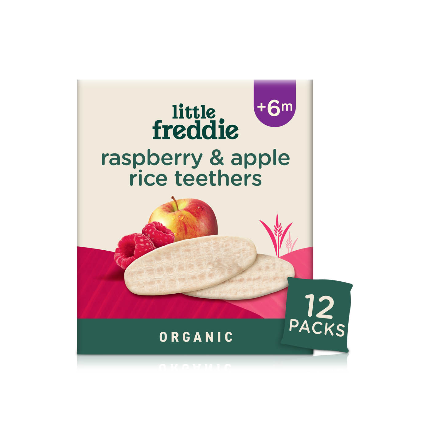 Little Freddie Organic Raspbery Apple Rice Teethers Baby Food Snack (+6m) 48g