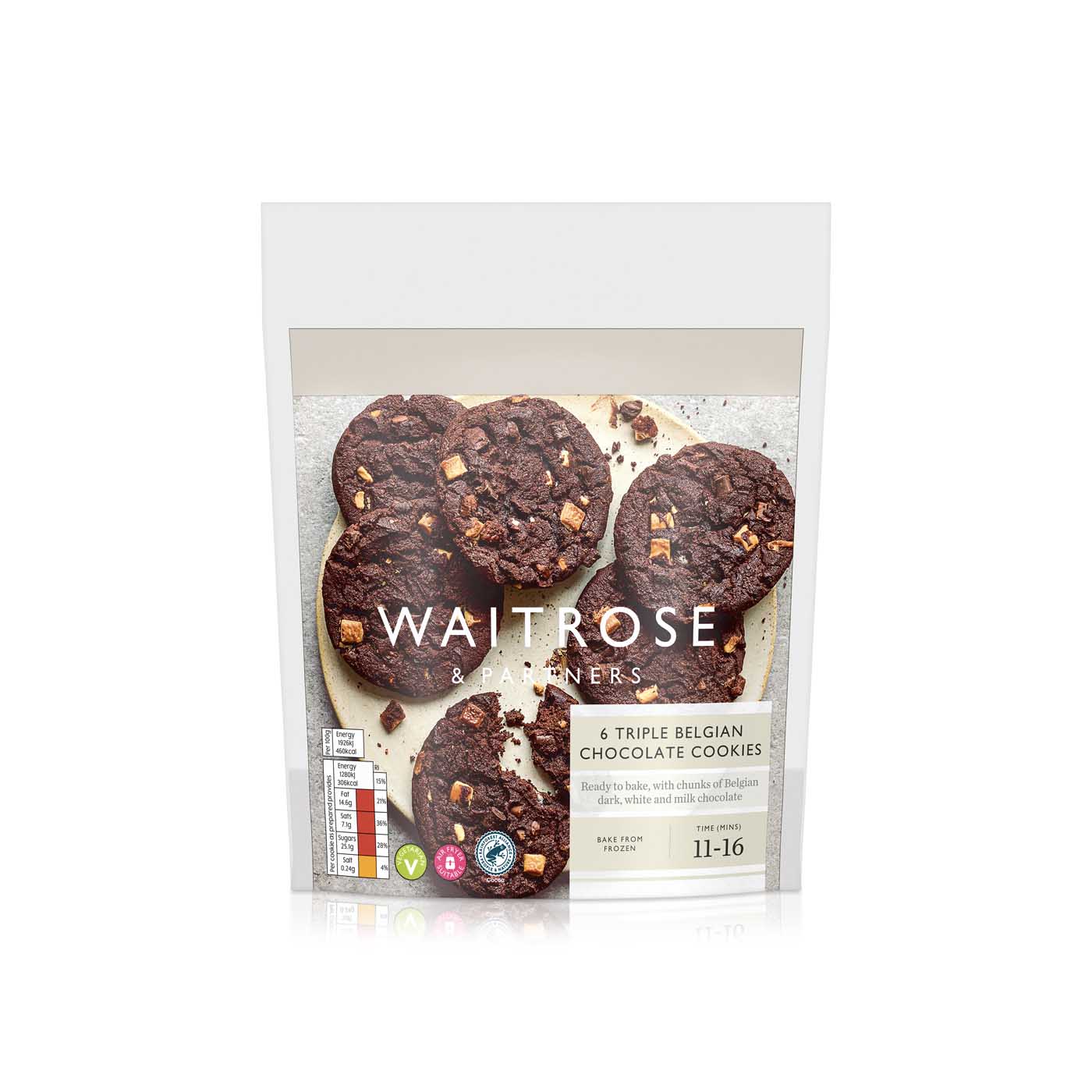 Waitrose Frozen Triple Chocolate Chunk Cookies 372g