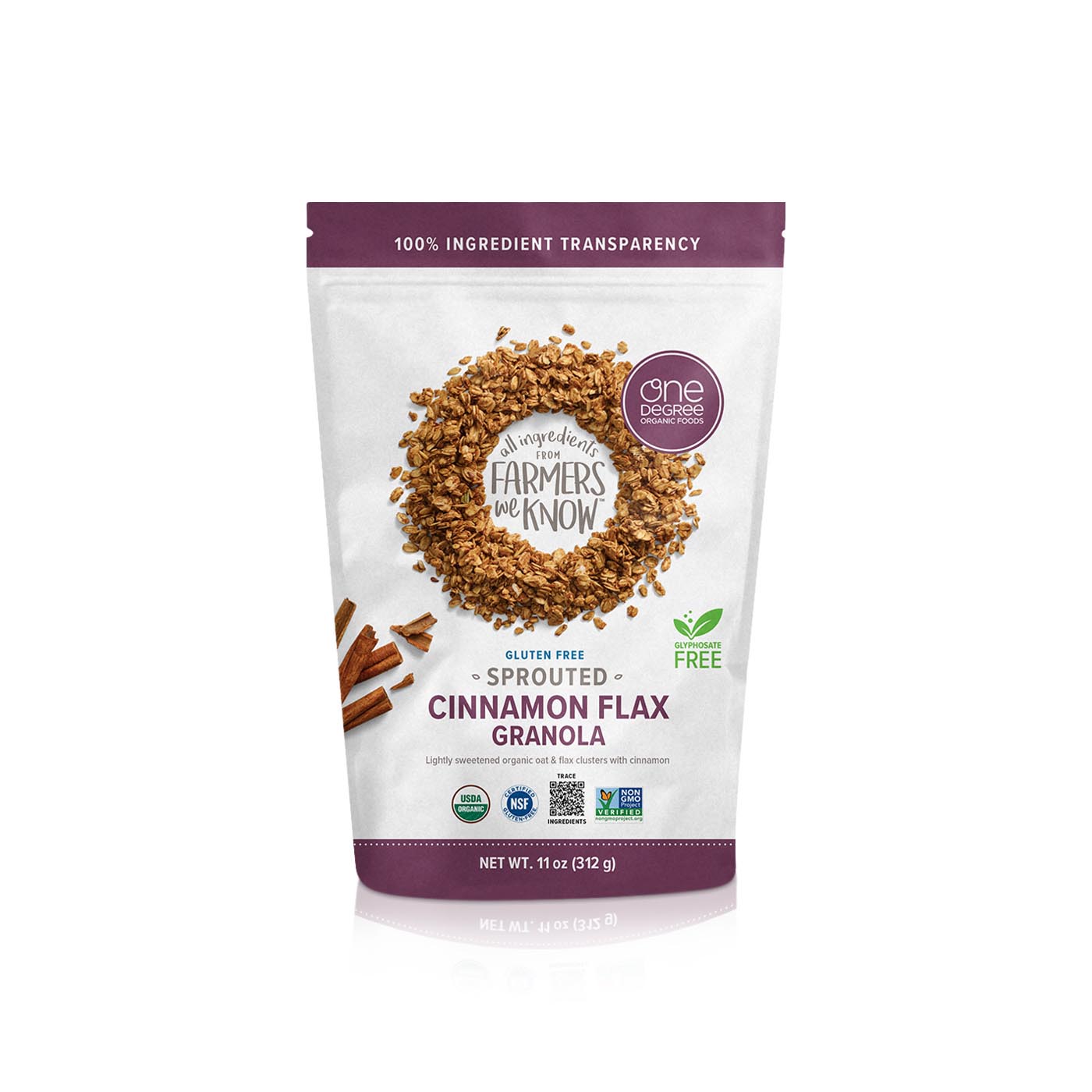 One Degree Organic Foods Gluten Free Cinnamon Flax Granola 312g