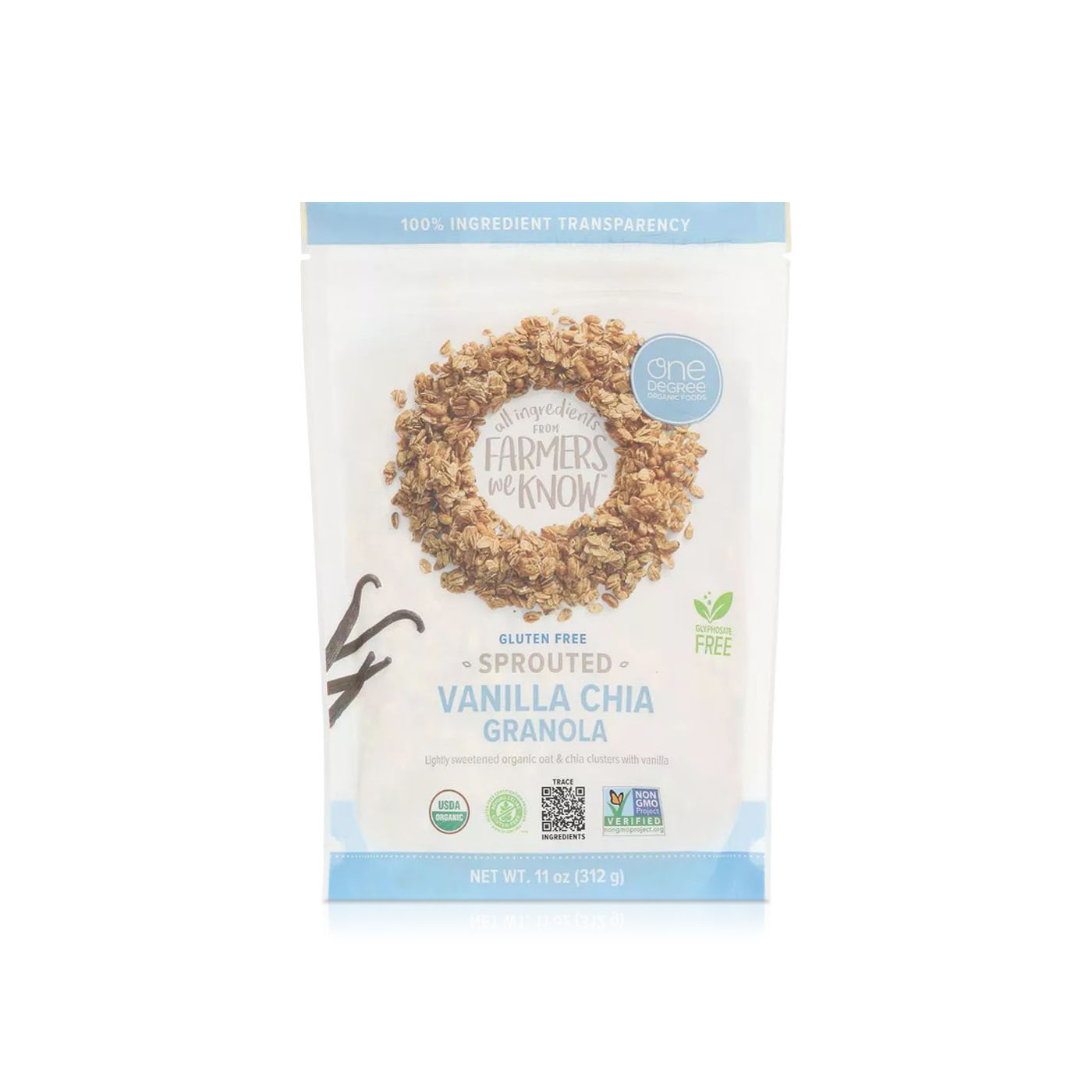 One Degree Organic Foods Gluten Free Sprouted Vanilla Chia Granola 312g