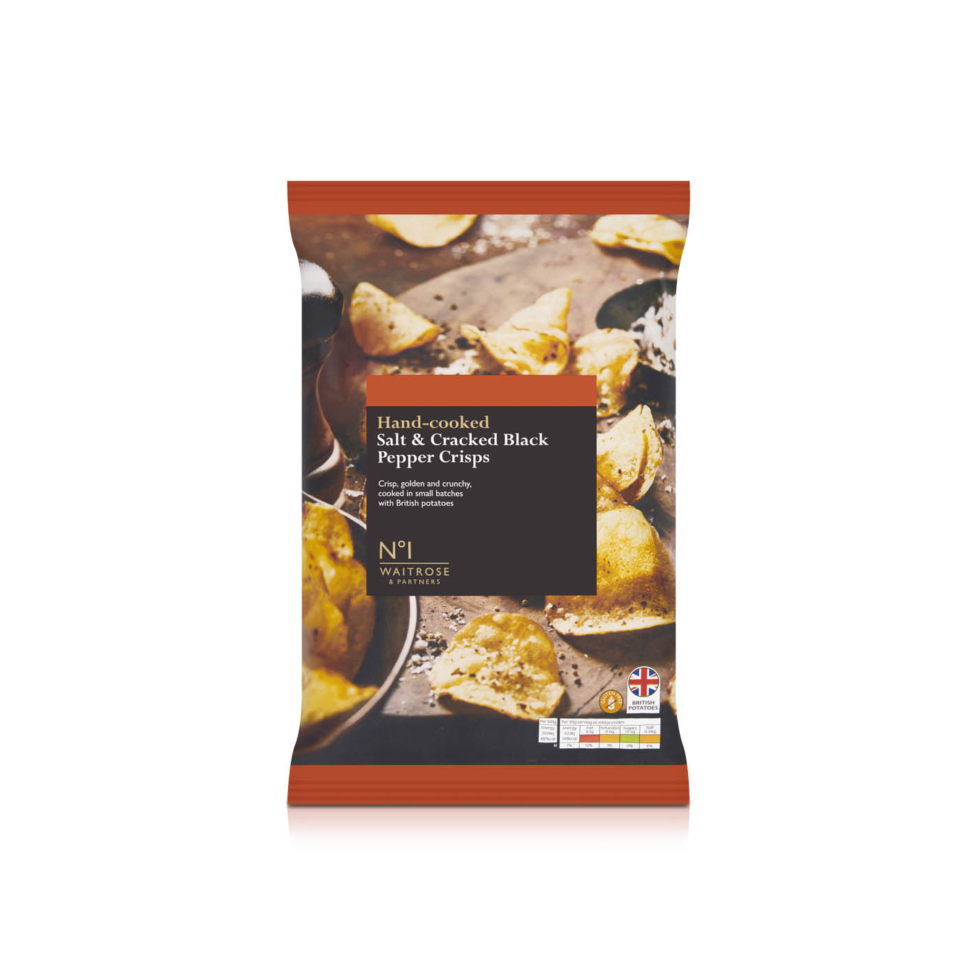 Waitrose No.1 Hand Cooked Salt & Cracked Black Pepper Crisps 150g