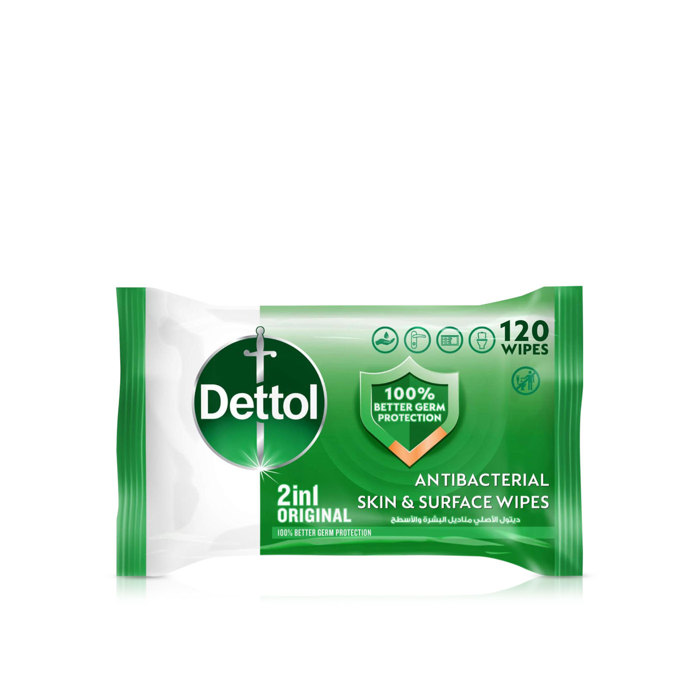 Dettol Original 2 in 1 Antibacterial Skin and Surface Wipes x 120