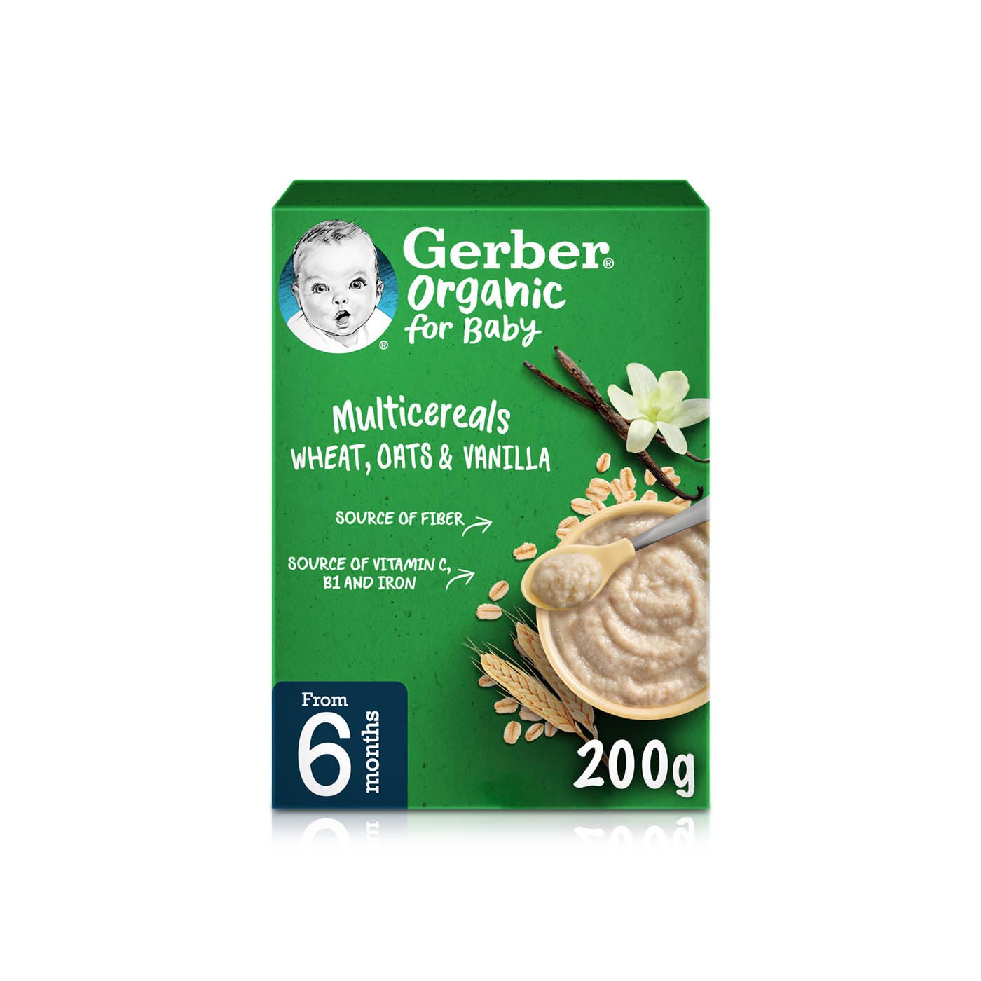 Gerber Organic Cereals Wheat, Oats & Vanilla 200g