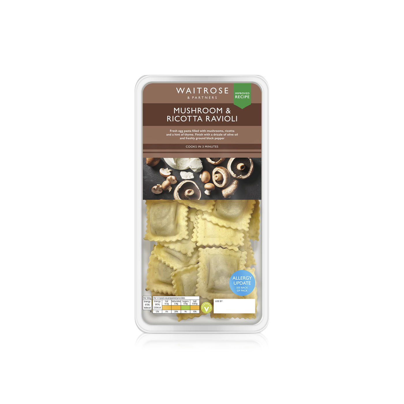 Waitrose Mushroom and Ricotta Ravioli 250g