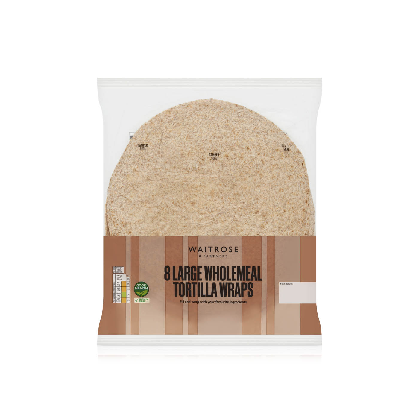 Waitrose Wholemeal Tortilla Wraps 490g