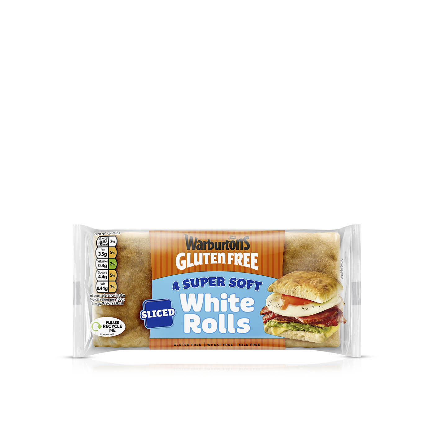 Warburtons Gluten Free Super Soft Sliced Square Rolls x4