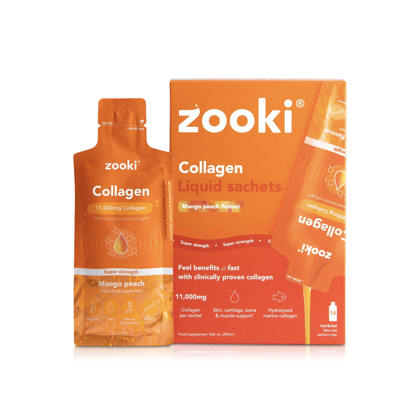 Zooki Collagen 11000mg Mango Peach Liquid Sachets x14