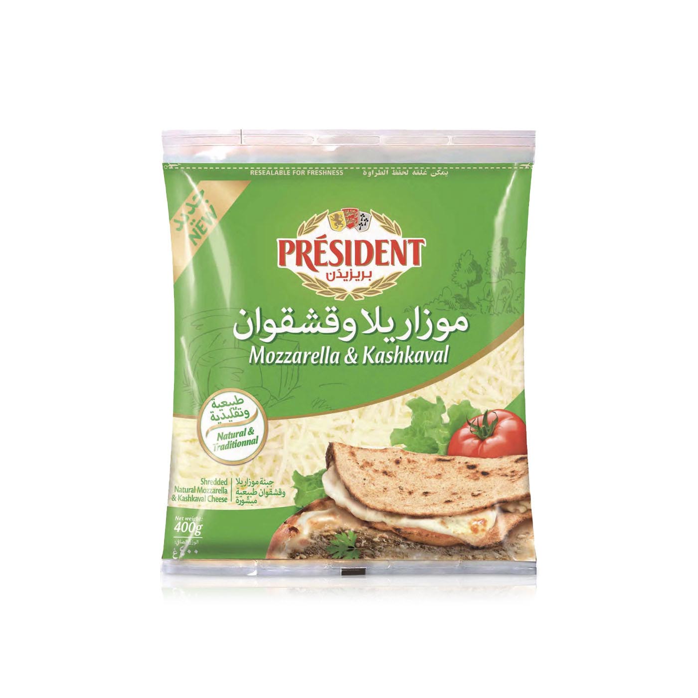 President Shredded Mozzarella and Kashkaval Cheese 400g