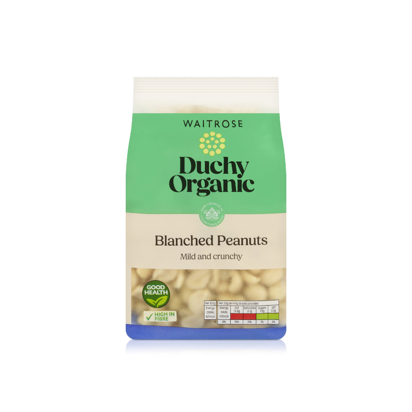 Waitrose Duchy Organic Mild & Crunchy Blanched Peanuts 250g