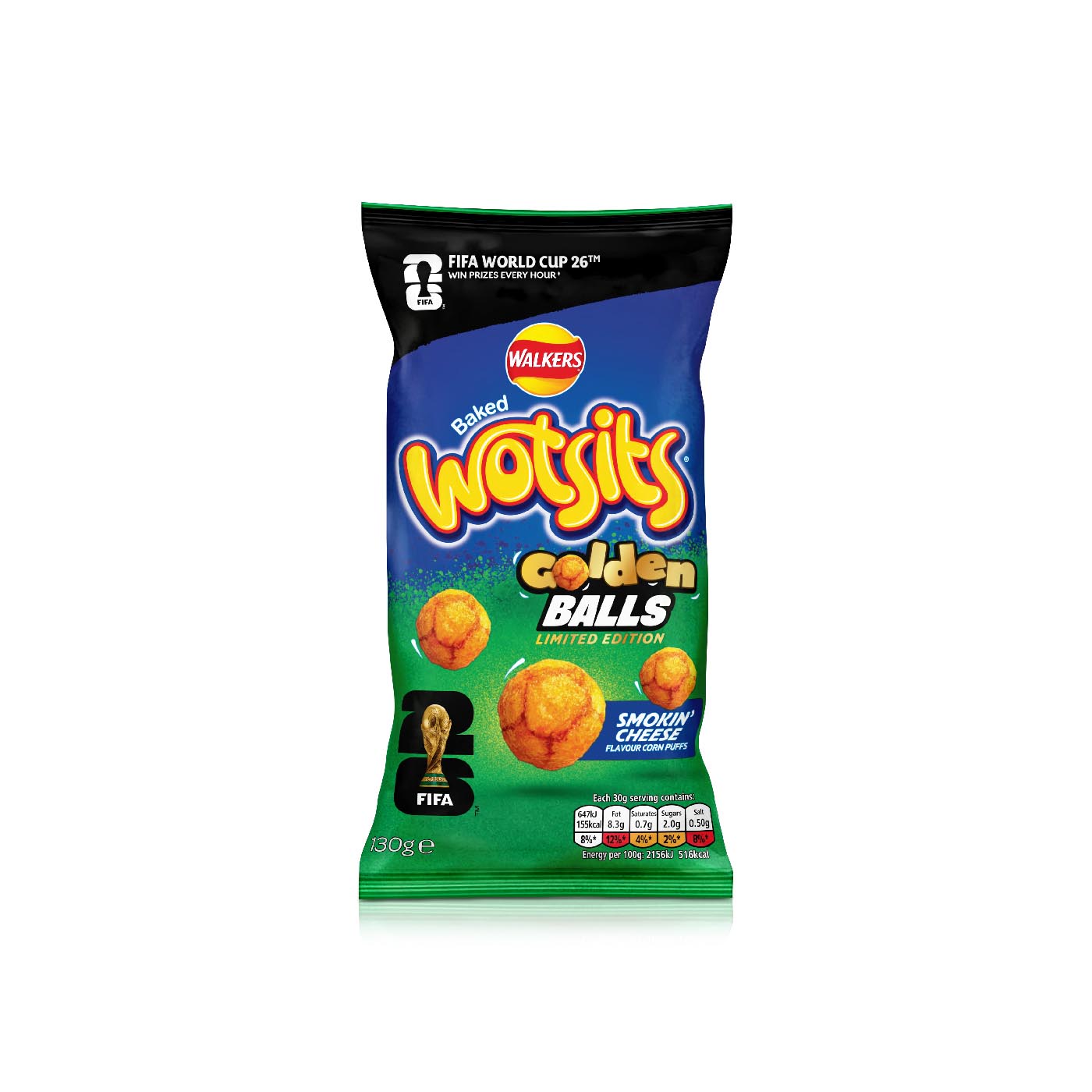 Walkers Baked Wotsits Golden Balls Smokin’ Cheese Puffs Corn Puffs 130g