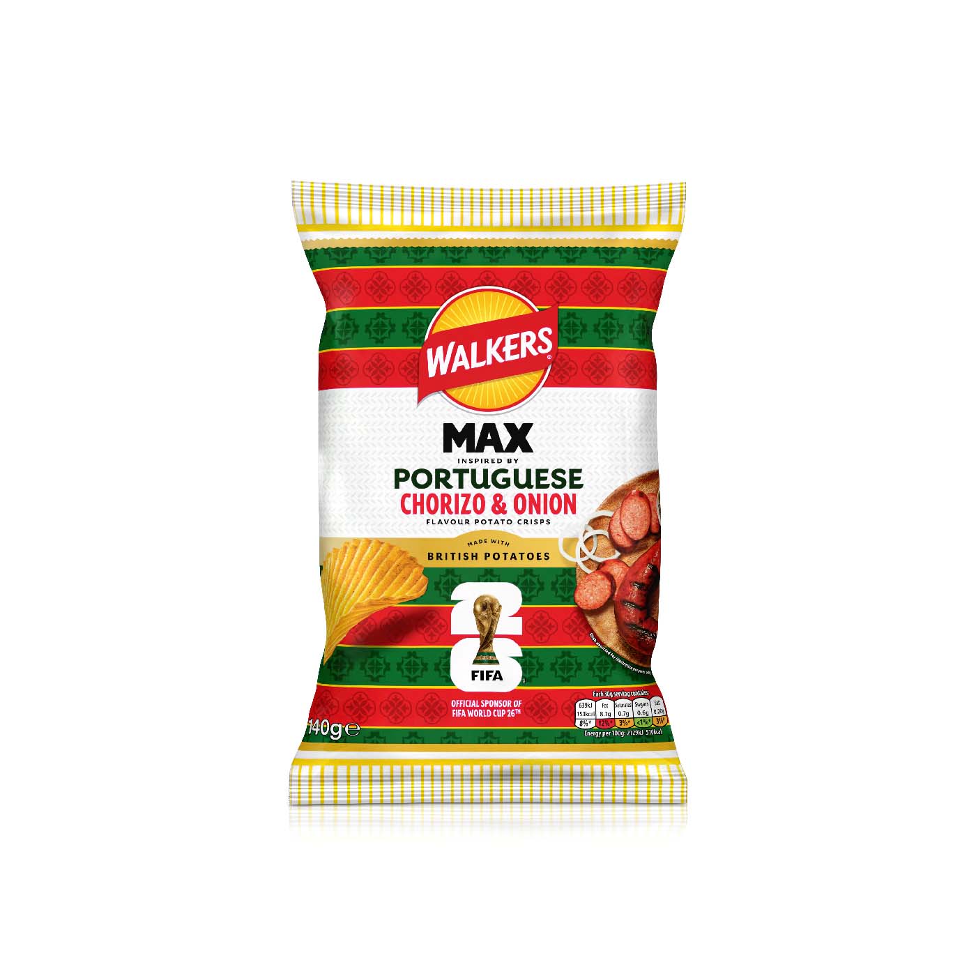 Walkers Max Portuguese Chorizo & Onion Potato Crisps 140g