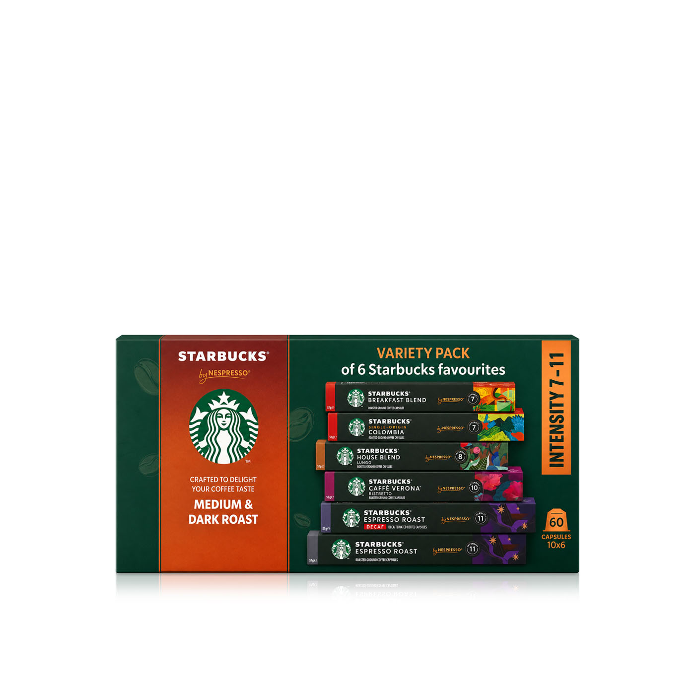 Starbucks by Nespresso Medium & Dark Roast Variety Pack Intensity 7 - 11 x 60
